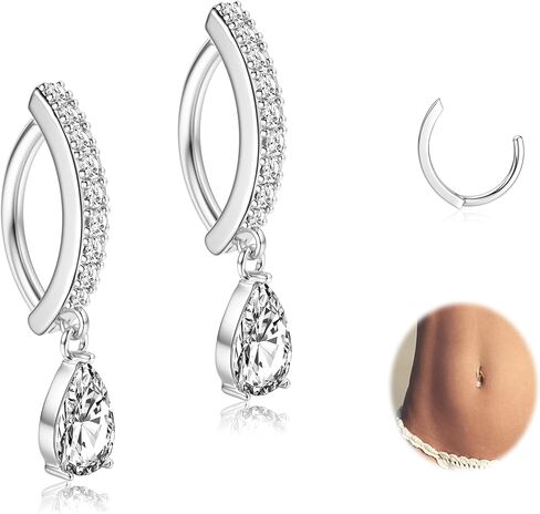 UBGICIG 14G حلقات زر البطن - 316L حلقات زر البطن الجراحية الفولاذية للنساء دمعة متدلية الفرس ثقب البطن مجوهرات in Kuwait