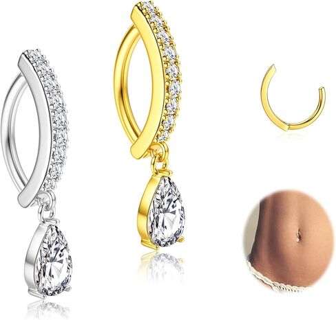 UBGICIG 14G Belly Button Rings - 316L Surgical Steel Belly Button Rings for Women Teardrop Dangle Clicker Belly Piercing Jewelry in Saudi Arabia