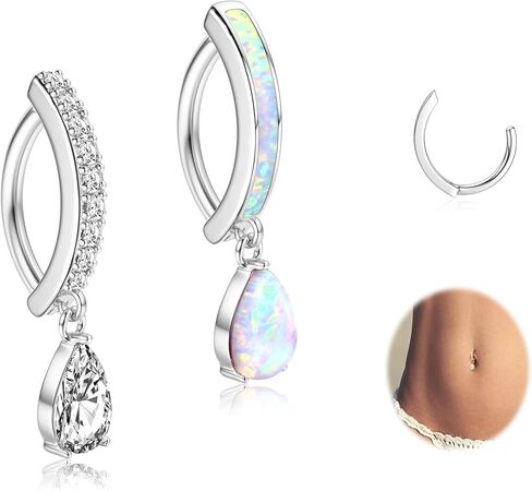 UBGICIG 14G Belly Button Rings - 316L Surgical Steel Belly Button Rings for Women Teardrop Dangle Clicker Belly Piercing Jewelry in Saudi Arabia