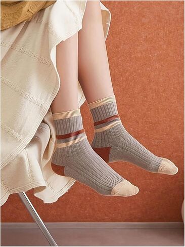 OYOANGLE Women's 5 Pair Color Block Striped Winter Crew Socks Fall Cute Socks Comfy Daily Wear Knitted Sock in Saudi Arabia