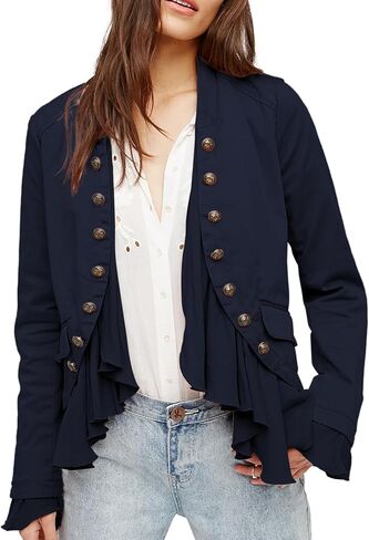 Women Casual Ruffles Jacket High Low Hem Steampunk Blazers Button up Romance Open Front Cotton Cardigan in Saudi Arabia