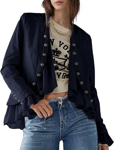 Women Casual Ruffles Jacket High Low Hem Steampunk Blazers Button up Romance Open Front Cotton Cardigan in Saudi Arabia