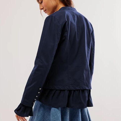 Women Casual Ruffles Jacket High Low Hem Steampunk Blazers Button up Romance Open Front Cotton Cardigan in Saudi Arabia