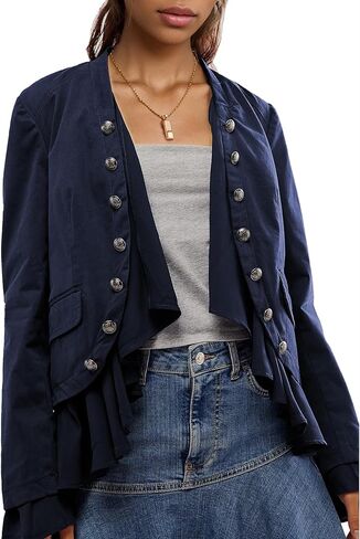 Women Casual Ruffles Jacket High Low Hem Steampunk Blazers Button up Romance Open Front Cotton Cardigan in Saudi Arabia