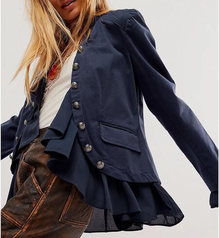 Women Casual Ruffles Jacket High Low Hem Steampunk Blazers Button up Romance Open Front Cotton Cardigan in Saudi Arabia