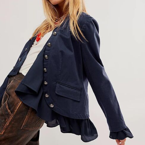 Women Casual Ruffles Jacket High Low Hem Steampunk Blazers Button up Romance Open Front Cotton Cardigan in Saudi Arabia