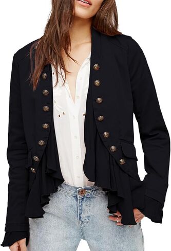 Women Casual Ruffles Jacket High Low Hem Steampunk Blazers Button up Romance Open Front Cotton Cardigan in Saudi Arabia