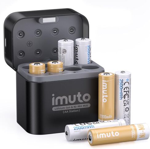imuto Rechargeable AA Battery Charger for AA Lithium & NiMH Batteries, 8 Independent Fast Charging Slots, Magnetic Flip-top Box Design, USB-C Input Port (Adapter not Included) in Saudi Arabia