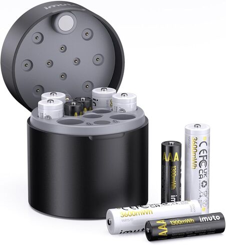 imuto Rechargeable AA Battery Charger for AA Lithium & NiMH Batteries, 8 Independent Fast Charging Slots, Magnetic Flip-top Box Design, USB-C Input Port (Adapter not Included) in Saudi Arabia