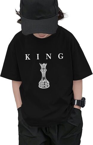تي شيرت مطبوع عليه رسومات للأولاد مطبوع عليه King Chess للأطفال، قمصان مصممة رائعة بأكمام قصيرة، ملابس للأولاد المراهقين العصرية in Kuwait
