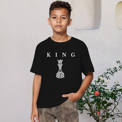 تي شيرت مطبوع عليه رسومات للأولاد مطبوع عليه King Chess للأطفال، قمصان مصممة رائعة بأكمام قصيرة، ملابس للأولاد المراهقين العصرية in Kuwait