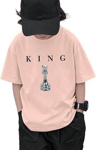 تي شيرت مطبوع عليه رسومات للأولاد مطبوع عليه King Chess للأطفال، قمصان مصممة رائعة بأكمام قصيرة، ملابس للأولاد المراهقين العصرية in Kuwait