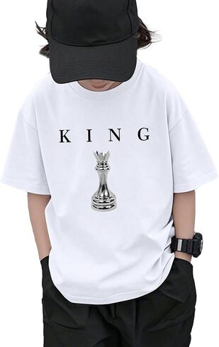 تي شيرت مطبوع عليه رسومات للأولاد مطبوع عليه King Chess للأطفال، قمصان مصممة رائعة بأكمام قصيرة، ملابس للأولاد المراهقين العصرية in Kuwait