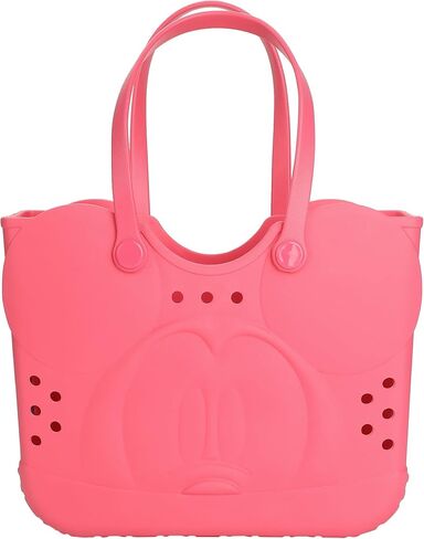 Bioworld Disney Mickey Mouse Face 16.5" Adult Black Pink Water-Resistant Rubber Molded Large Tote Beach Swim Bag in Saudi Arabia