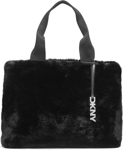 DKNY Roni Fur Tote Bag with Logo Charm, Black/Silver in Saudi Arabia