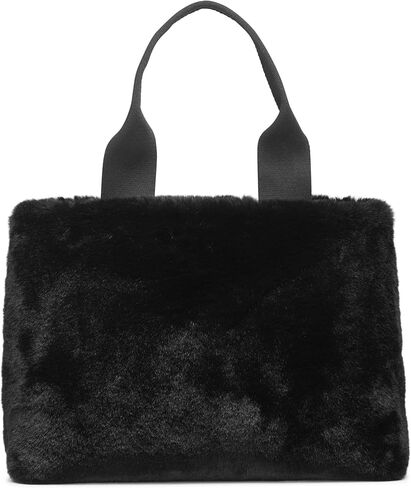 DKNY Roni Fur Tote Bag with Logo Charm, Black/Silver in Saudi Arabia