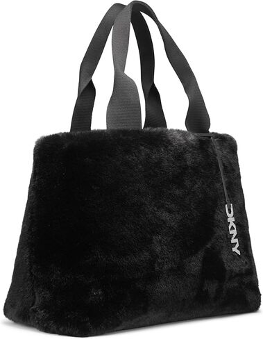 DKNY Roni Fur Tote Bag with Logo Charm, Black/Silver in Saudi Arabia