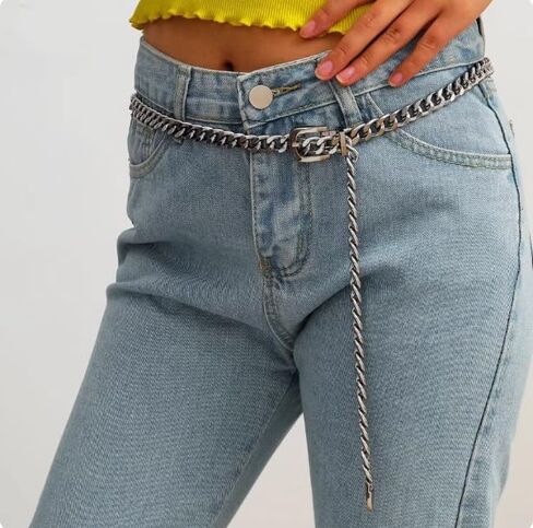 Waist Chain Belt for Women Silver Adjustable Chunky Metal Waist Link Trendy Hypoallergenic Belts for Jeans Dresses Statement Summer Beach Chain Belt Birthday Anniversary Wedding Party Costume Decor in Saudi Arabia