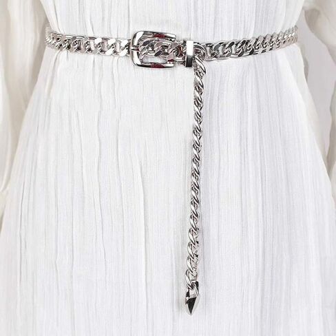 Waist Chain Belt for Women Silver Adjustable Chunky Metal Waist Link Trendy Hypoallergenic Belts for Jeans Dresses Statement Summer Beach Chain Belt Birthday Anniversary Wedding Party Costume Decor in Saudi Arabia