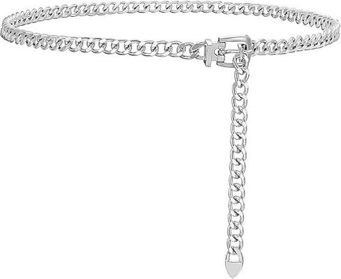 Waist Chain Belt for Women Silver Adjustable Chunky Metal Waist Link Trendy Hypoallergenic Belts for Jeans Dresses Statement Summer Beach Chain Belt Birthday Anniversary Wedding Party Costume Decor in Saudi Arabia