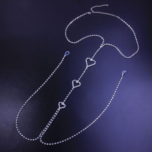 Kokoma Women's Rhinestone Body Chain Necklace Non-Piercing Nipple Rings CZ Heart Chest Chain Adjustable Bikini Bra Body Jewelry for Clothing Accessories in Saudi Arabia