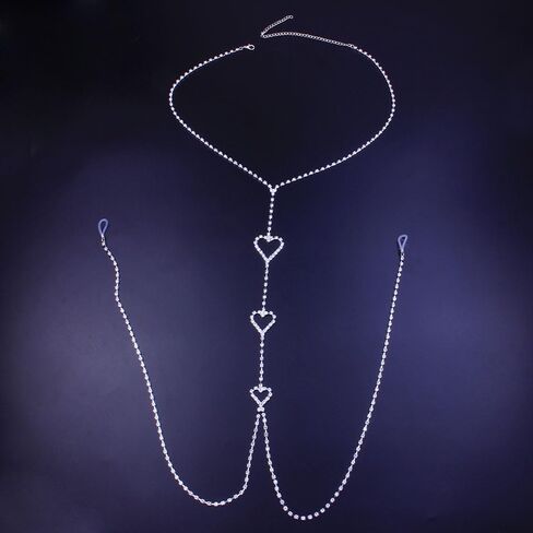 Kokoma Women's Rhinestone Body Chain Necklace Non-Piercing Nipple Rings CZ Heart Chest Chain Adjustable Bikini Bra Body Jewelry for Clothing Accessories in Saudi Arabia