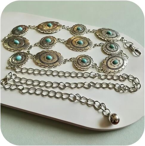 Longita Silver Gold Chain Belt Chain Belt for Women Fashion Plus Size Gold Waist Chains Metal Turquoise Sun Coin Waist Belts Chains Layered Trendy Belly Belts for Women Dress Vintage Accessories in Kuwait