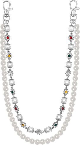 Punk Wallet Chain with Rhinestone Flower & Pearl, Layered Pants Chains Key Chain Pocket Chains Gifts for Women Men in Saudi Arabia