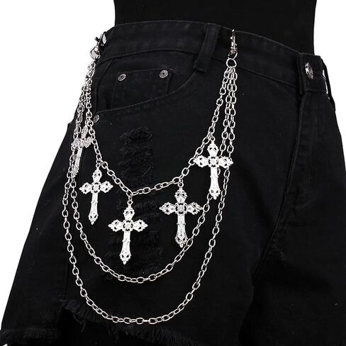 Cross Jean Chains for Women Pants Chain for Men Pocket Chain for Pants Biker Hip Punk Chains Accessory Silver Trendy Fashion for Music Festival Concert Cosplay Jewelry for Women in Saudi Arabia