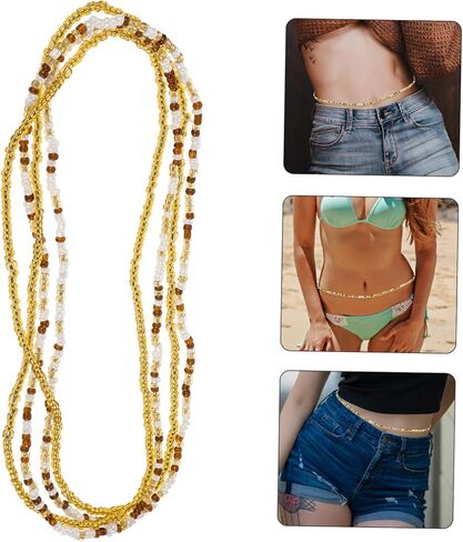 Bead Waist Chain Jewelry Set for Women Handmade Belly Waist Chain Lightweight Decorative for Beach Dance Coffee Color Scheme in Saudi Arabia