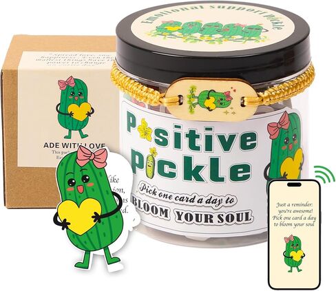 Positive Pickle Affirmation Jar with NFC Bracelet - 60 Affirmation Cards for Women, Emotional Support Gifts, Birthday Gifts for Teens, Stocking Stuffers in Saudi Arabia