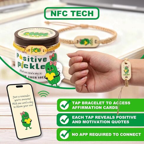 Positive Pickle Affirmation Jar with NFC Bracelet - 60 Affirmation Cards for Women, Emotional Support Gifts, Birthday Gifts for Teens, Stocking Stuffers in Kuwait