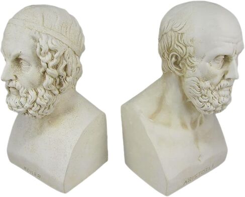 Aristotle and Homer Bust Antique White Plaster Bookends: Timeless Grecian Philosophy Sculptures, 8 Inches High, Decorative Pillars of Wisdom for Your Bookshelves in Saudi Arabia