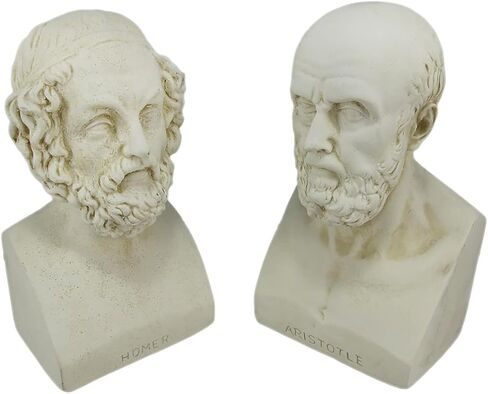 Aristotle and Homer Bust Antique White Plaster Bookends: Timeless Grecian Philosophy Sculptures, 8 Inches High, Decorative Pillars of Wisdom for Your Bookshelves in Saudi Arabia