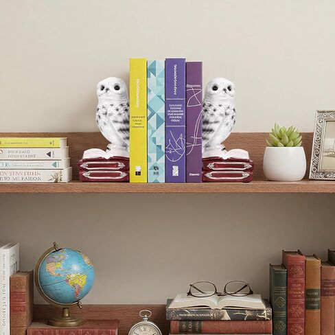مساند كتب مزخرفة على شكل بومة، نهايات كتاب من الراتنج العتيق بقاعدة مضادة للانزلاق | سدادات كتب البومة الفريدة القابلة للتجميع للمكتب المنزلي والمكتبة (أبيض) in Kuwait
