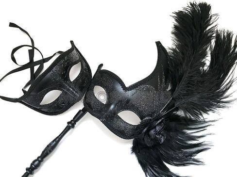 MASQ Masquerade ball stick mask Pair Detachable Handle Ostrich Feather Christmas New Year Mardi Gras Carnival Party in Kuwait