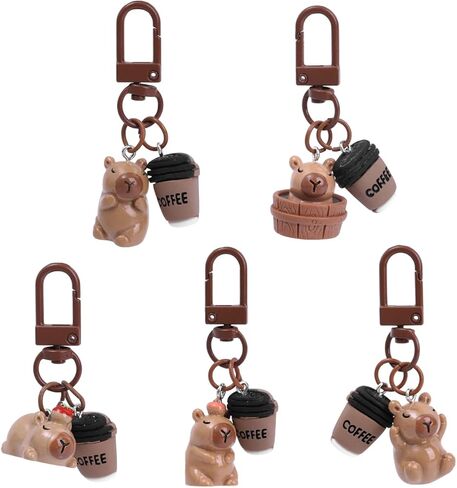 5Pcs/Set 3D Cute Cartoon Capybara Keychain Cartoon Resin Animal Keyring Bag Pendant Fashion Accessory for Backpack and Phone Decoration in Saudi Arabia