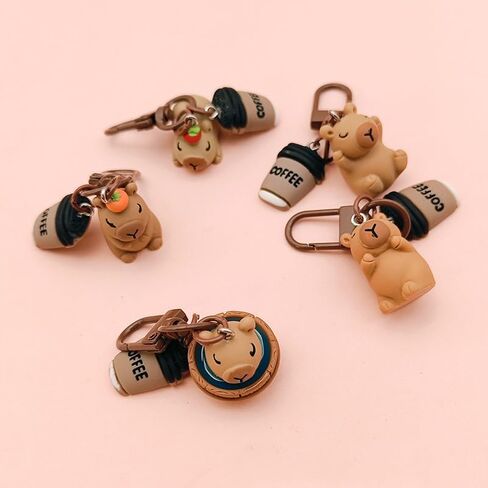 5Pcs/Set 3D Cute Cartoon Capybara Keychain Cartoon Resin Animal Keyring Bag Pendant Fashion Accessory for Backpack and Phone Decoration in Saudi Arabia