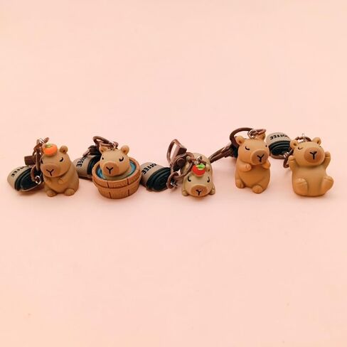 5Pcs/Set 3D Cute Cartoon Capybara Keychain Cartoon Resin Animal Keyring Bag Pendant Fashion Accessory for Backpack and Phone Decoration in Saudi Arabia