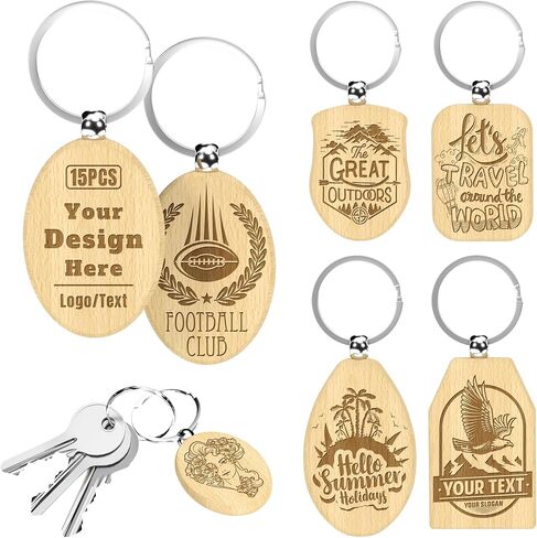 15 PCS Custom Wood Keychain Bulk, Personalized Engraved Wood Keychains, Double-Sides Design Your Logo Text in Saudi Arabia