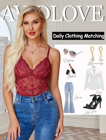 Avidlove Womens Lingerie Fishnet Dress Bodysuit and Lace Bodysuit Lingerie Dark Red in Saudi Arabia