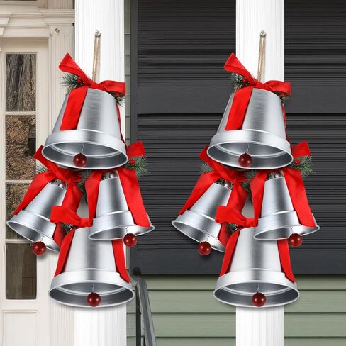 4 Pcs 8+6.5in Silver Giant Bells Extra Large Christmas Bells for Outside Decor for Xmas Tree Doors Firepalces Unique for Large Xmas Bell Ornaments Garland Indoor Outdoor in Saudi Arabia