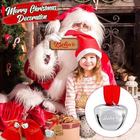 50Sets Christmas Bells Decor Christmas Believe Bell Ornaments Bulk for Express Bell Decorations with Tags Train Ticket Red Velvet Bag for Xmas Party Favors Santa Silver Sleigh Jingle Bells in Saudi Arabia