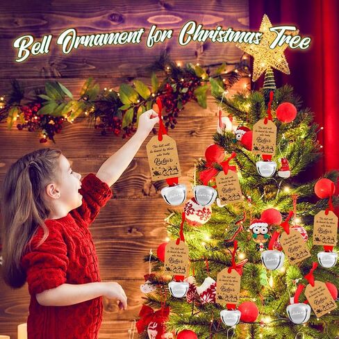 50Sets Christmas Bells Decor Christmas Believe Bell Ornaments Bulk for Express Bell Decorations with Tags Train Ticket Red Velvet Bag for Xmas Party Favors Santa Silver Sleigh Jingle Bells in Saudi Arabia