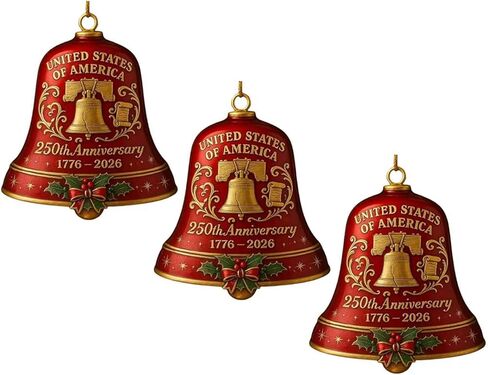 3PC Metal United States 250th Anniversary Bell Christmas Ornament,Handcrafted Metal Guardian Bell Ornament for Christmas Tree,Hanging Bell Ornaments for Christmas Tree,with Exquisite Packaging Bag in Saudi Arabia