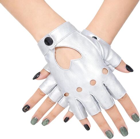 Black Leather Gloves Fingerless, Punk Biker Gothic Driving Motorcycle Glove Costume Accessories for Men, Women, Adult in Saudi Arabia