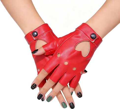 Black Leather Gloves Fingerless, Punk Biker Gothic Driving Motorcycle Glove Costume Accessories for Men, Women, Adult in Saudi Arabia