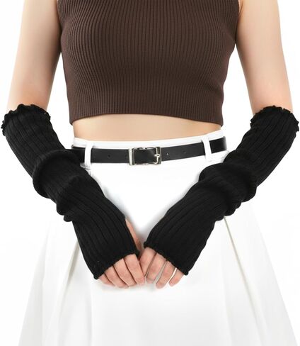 Cotton Blend Arm Warmers, Fingerless Long Sleeve Y2K Gothic Punk Hip Hop Knitted, Black White, Regular Size in Saudi Arabia