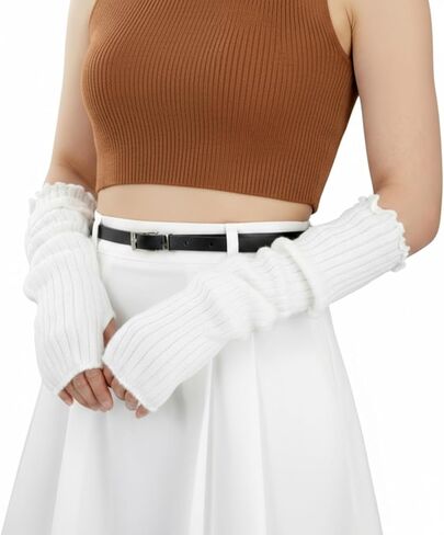 Cotton Blend Arm Warmers, Fingerless Long Sleeve Y2K Gothic Punk Hip Hop Knitted, Black White, Regular Size in Saudi Arabia