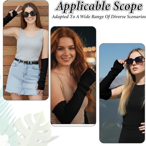 Cotton Blend Arm Warmers, Fingerless Long Sleeve Y2K Gothic Punk Hip Hop Knitted, Black White, Regular Size in Saudi Arabia